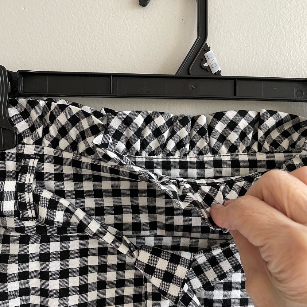 CYNTHIA ROWLEY BLACK WHITE GINGHAM PAPER BAG SKIRT TIE BELT POCKETS PLAID - Picture 5 of 10